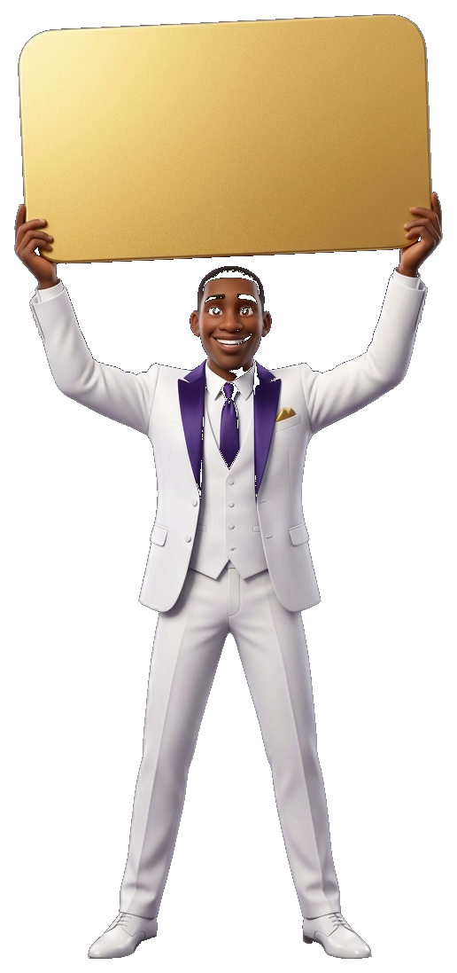 The Collins Academy mascot holding a 50% off discount sign